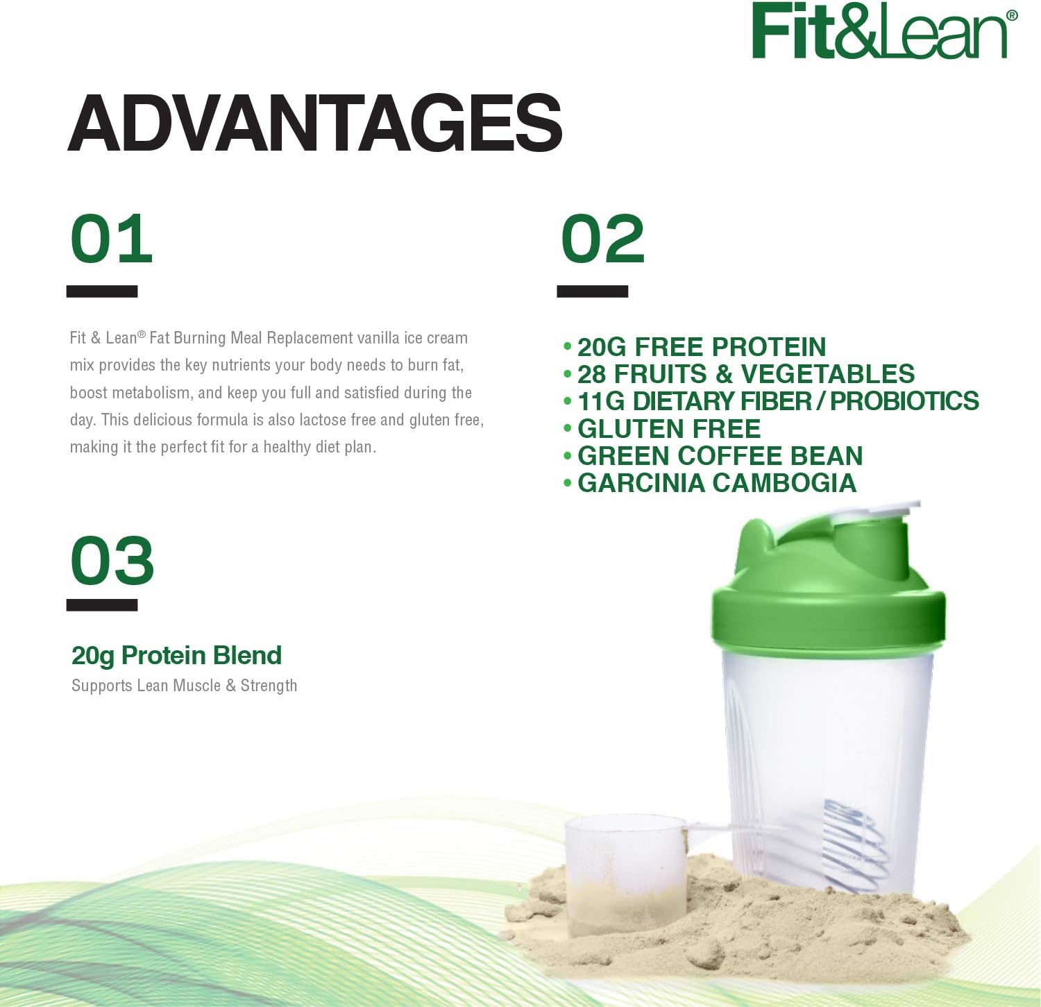 Fit & Lean Meal Shake Fat Burning Meal Replacement with Protein, Fiber, Probiotics and Organic Fruits & Vegetables and Green Tea for Weight Loss, Cookies and Cream, 1lb, 10 Servings Per Container : Everything Else