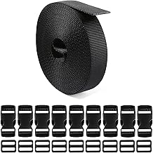 [サムコス] サイドリリースバックル PPベルト ベルト送り 10セット 25ｍｍ×10ｍ ワンタッチ式バックル スーツケースベルト 荷崩れ防止 ベルト ワンタッチ式ロックプラスチックロック10個入り 荷締めベルト 作業用ベルト 調整可能 (黒)