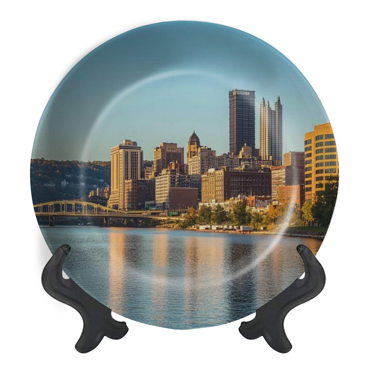 Decorative Plates for Display Cityscape Pittsburgh Pennsylvania Allegheny Monongahela Rivers Ohio Gift Plates Ceramic Collections Plates Hanging Artwork for Living Dining Room Kitchen Souvenir