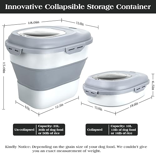 Miniatura 2 de Contenedor de almacenamiento de alimentos para perros, hermético plegable de 13 a 30 libras, contenedor de comida para mascotas con tapa abatible,