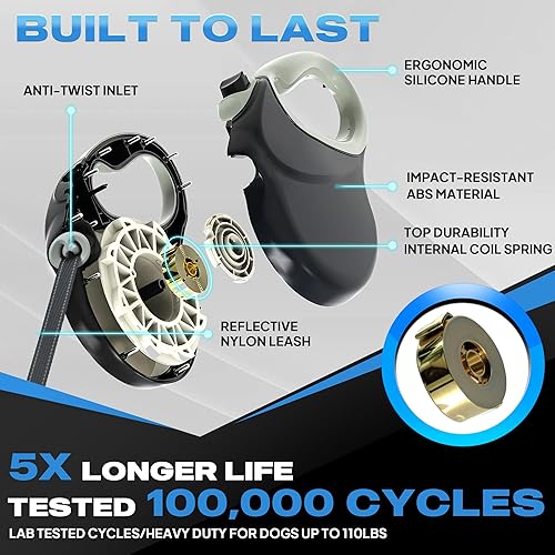 Miniatura 2 de PetiFine Correa retráctil mejorada para perros de 26 pies, resistente para perros grandes de hasta 110 libras, correa reflectante antitorsión con