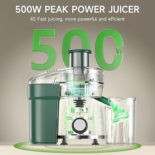 Miniatura 3 de Exprimidor verde de máquina, extractor centrífugo de 500 W con 3 velocidades y boca ancha, canal de alimentación de 3 pulgadas para frutas y