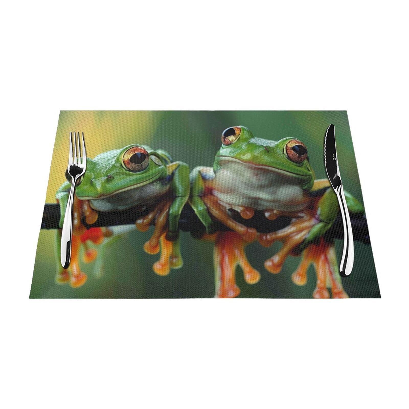 Funny Frogs Printed PVC Placemat 1 PCS for Kitchen Dining Table Heat-resistand Washable Table Mats 18x12 in