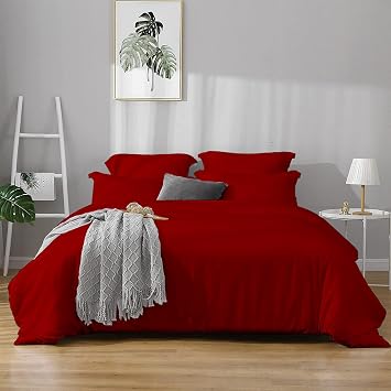 eBeddy Linens 3 PC Duvet Cover Set Super King Plus 120x120 inch Long Staple Egyptian Cotton Soft and Breathable, Premium Bedding Collection Zipper Closure & Corner Ties, Burgundy Solid