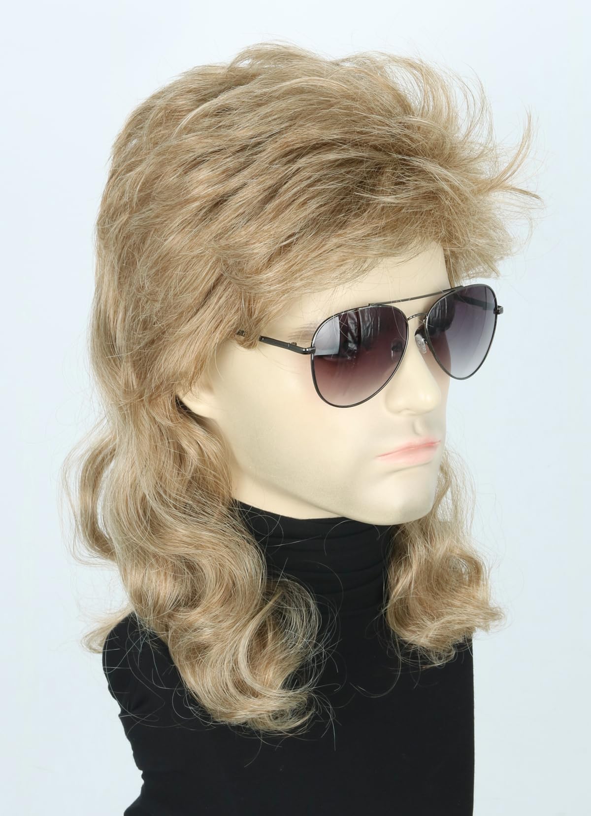 Topcosplay Mens Wig 80s Mullet Wig Light Brown Long Curly Halloween Costumes Party Funny Men Wig - Image 3