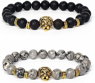 2 Braccialetti Elastici Con Pietra Lavica E Occhio Di Tigre - Diffusore