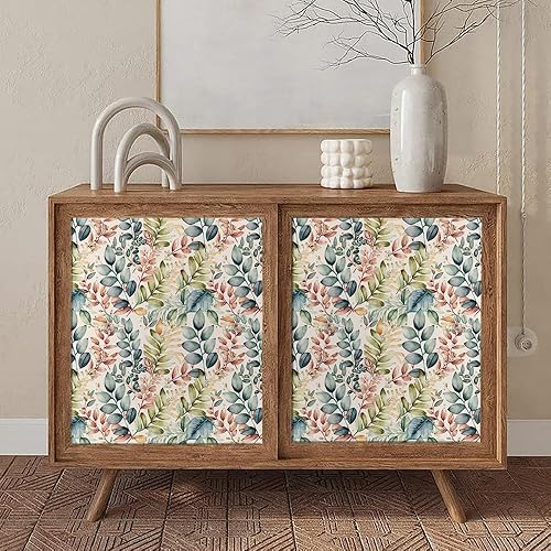 Miniatura 5 de Papel tapiz botánico de hojas coloridas, color verde, verde azulado, hierba, marrón, fácil de despegar, papel adhesivo adhesivo para baño,