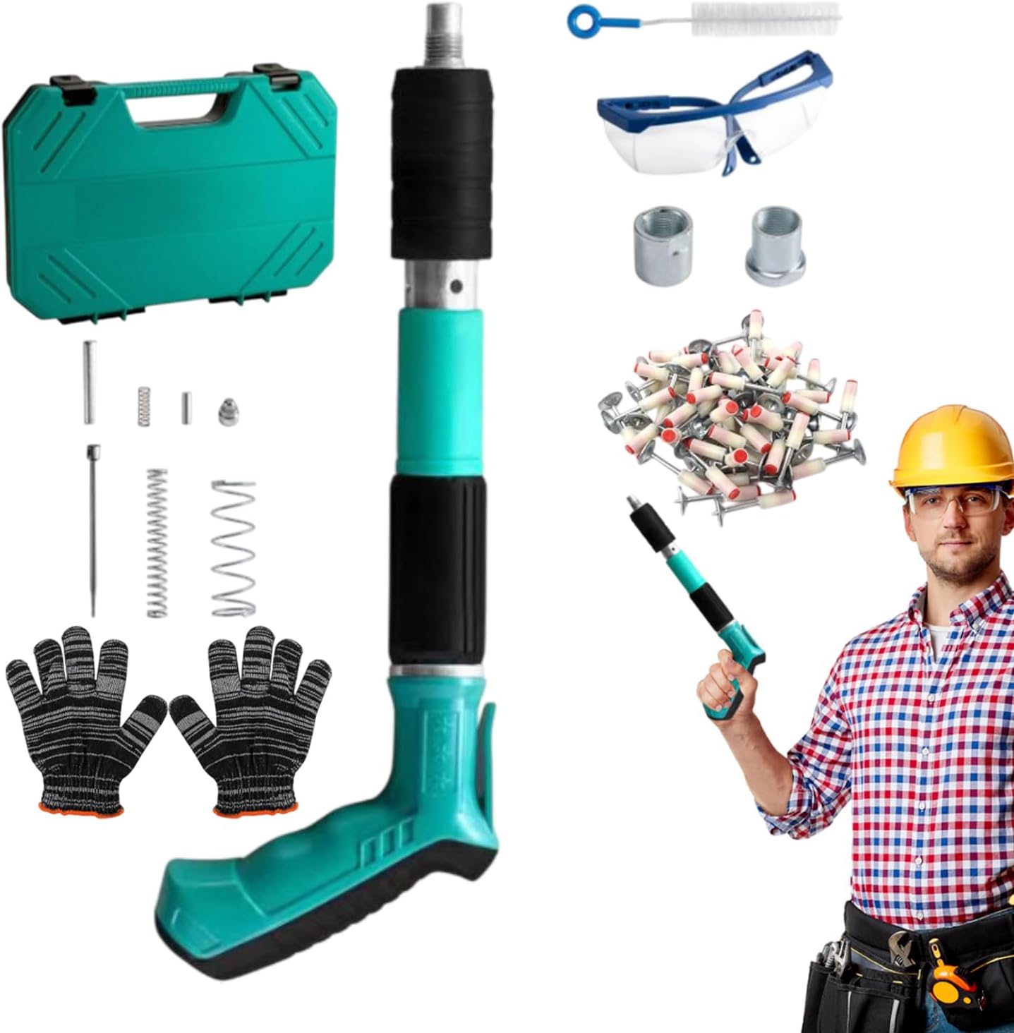 Manual Concrete Nail Guns Kit with 100 Nails, Mini Nail Guns Manual Wall Nails Fastening Tool, Multipurpose Mini Nailer Cordless for Concrete Walls Ceiling Fixture Install Removable and Portable