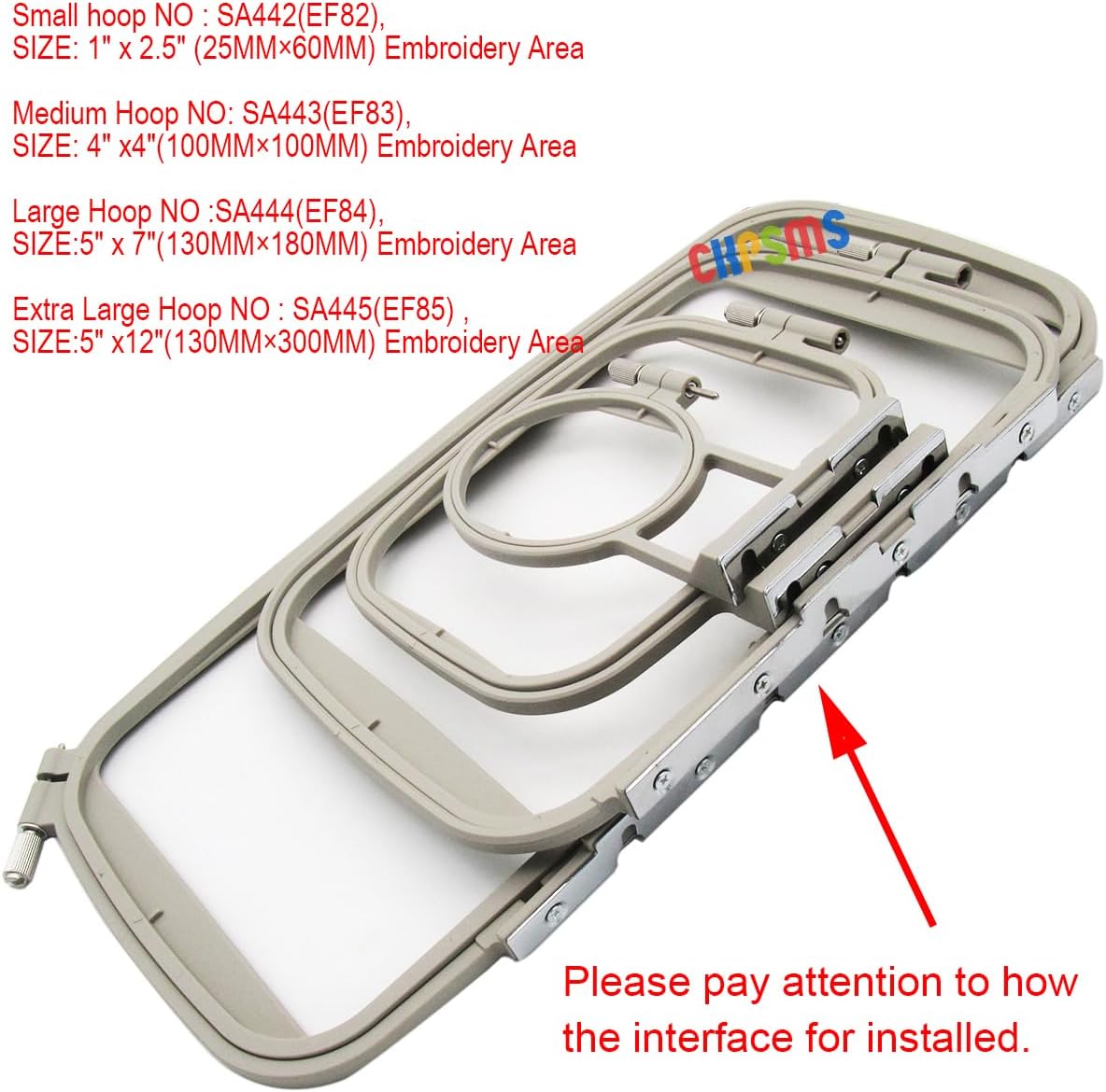 CKPSMS brand - #embroidery hoop-4 Embroidery Hoop Compatible with/Replacement for Brother brand Innovis F440E/ F540E/F480/F580/PE750/PE750D/PE770/PE780D/PE800/PC8200/PC8500 (Embroidery Hoop-4 1SET)