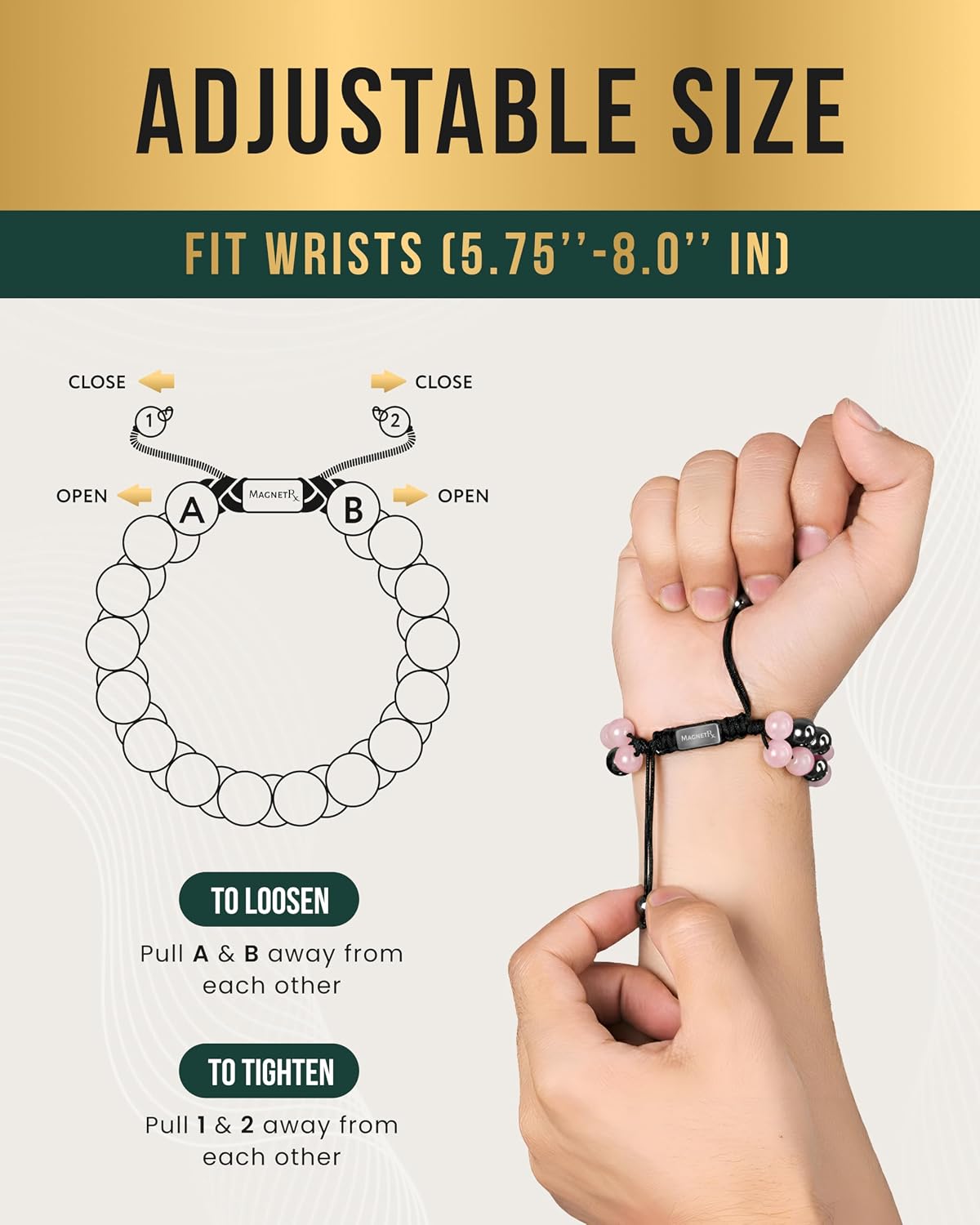 MagnetRX® Hematite & Rose Quartz Bracelet - MAX Strength Magnetic Hematite Bracelets - Natural Rose Quartz Crystals Pink Beaded Bracelets for Women - Image 6