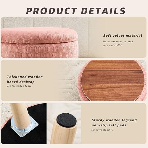 Miniatura 10 de Cpintltr Reposapiés redondo, taburete otomano de lana de conejo con hongos, taburete de madera maciza, pequeño tapizado otomano, taburete para