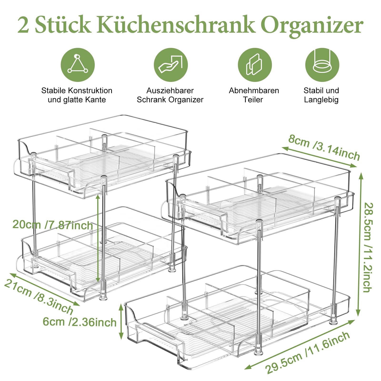 2 Stück Spülschrank Organizer - Klare Ausziehbarer Schrank Mit Trennwänden