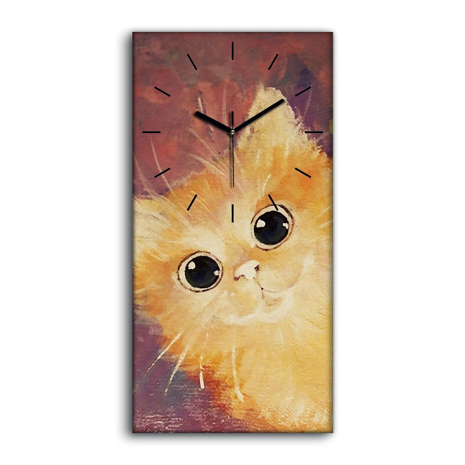 Horloge sur Toile Chats et Fleurs 30x60cm pour Salon et Chambre avec Mains Noires