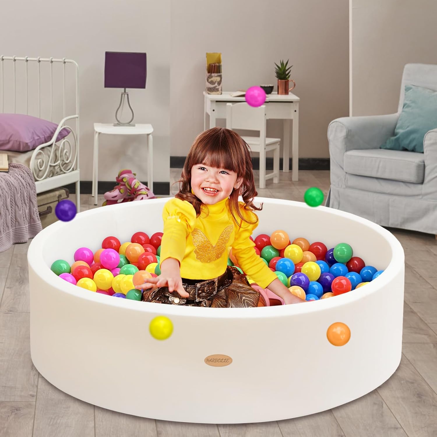 Baby Ball Pit 47.2" Soft Round Memory Foam Ball Pits NOT Included Balls Indoor Outdoor Playpen for Babies Toddlers Kids Great Gift for Girls Boys, White White 47.2"