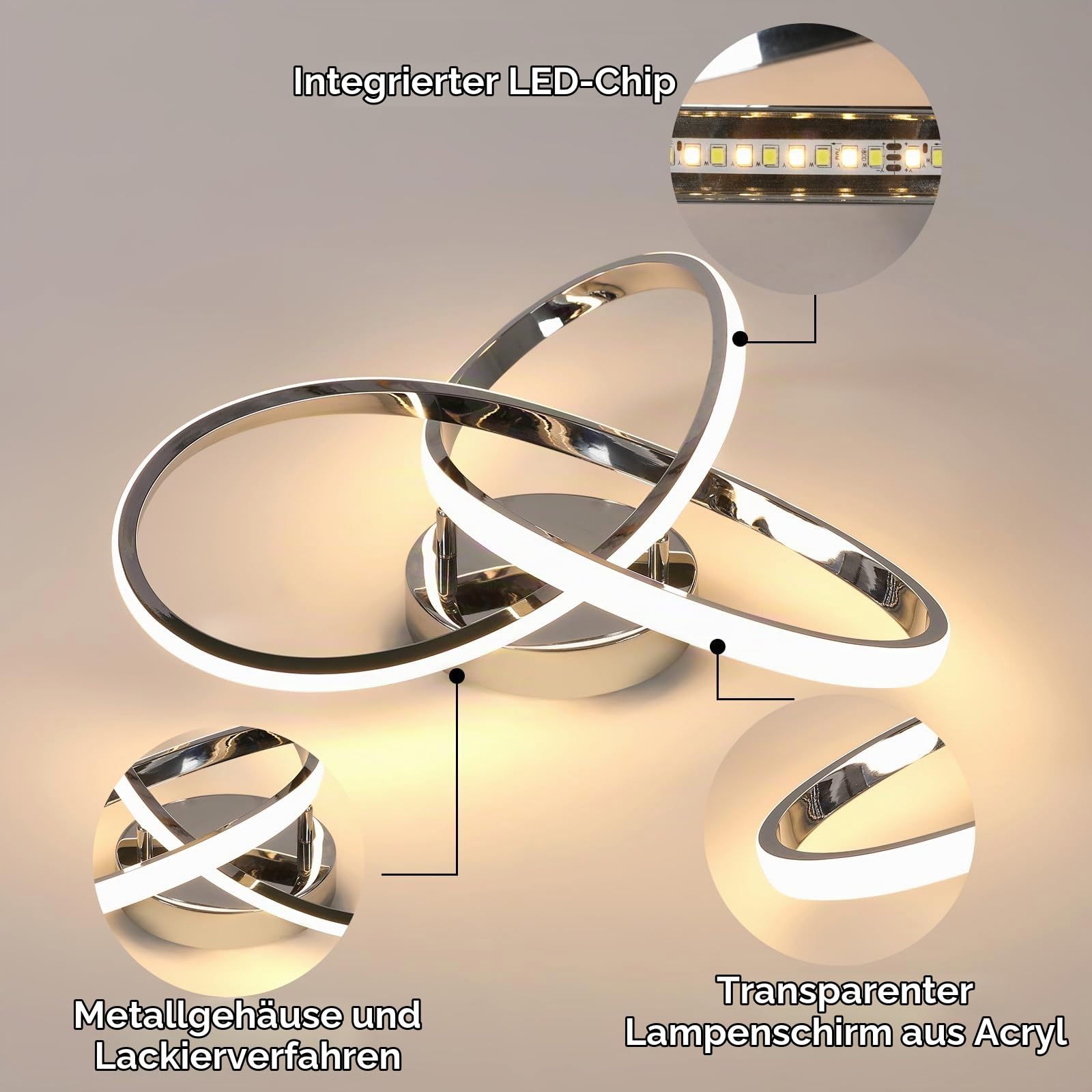 DELIPOP LED Deckenlampe Dimmbar, 36W Deckenleuchte Modern mit Fernbedienung | Verchromt Wandbeleuchtung für Wohnzimmer Schlafzimmer Esszimmer Balkon