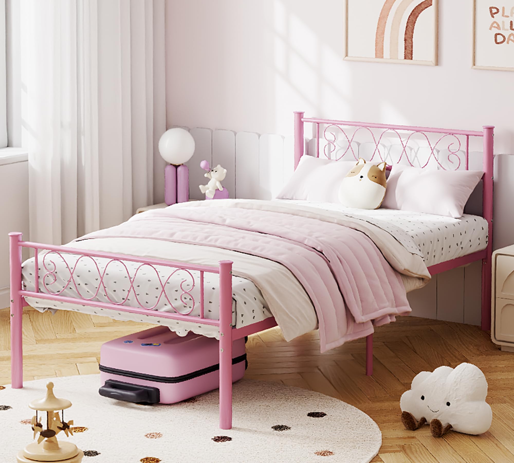 Amazon.com: IDEALHOUSE Pink Twin XL Bed Frame with Headboard and