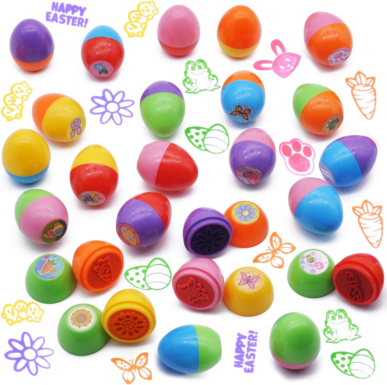 JOYIN 24Pcs Easter Egg Stampers Toys for Easter Eggs Hunt Game, Basket Stuffers Fillers, Stamps Gifts, Kids Party Favor, Classroom Prize Supplies