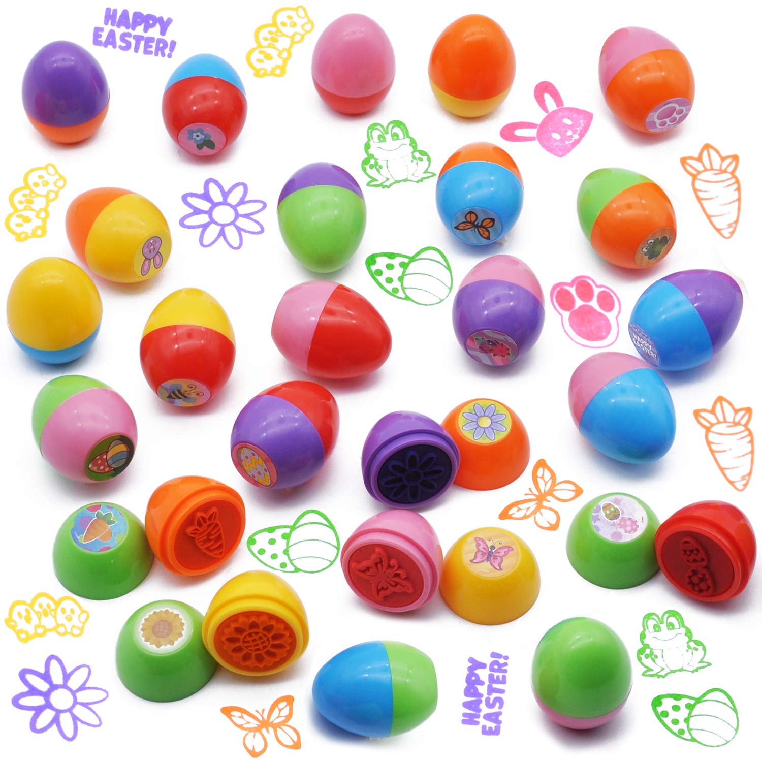 JOYIN 24 sellos de huevos de Pascua, grandes juguetes de Pascua para juegos de caza de huevos de Pascua, fiesta temática de Pascua, cosas de huevos de Pascua, rellenos de cestas de Pascua