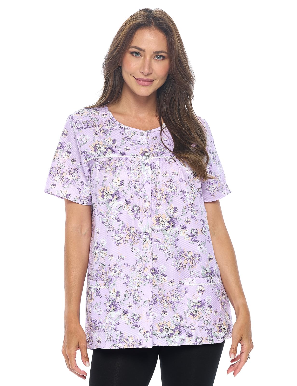 Casual Nights Women's Snap Front Smock Cobbler Woven Scrub Apron Top with Pockets