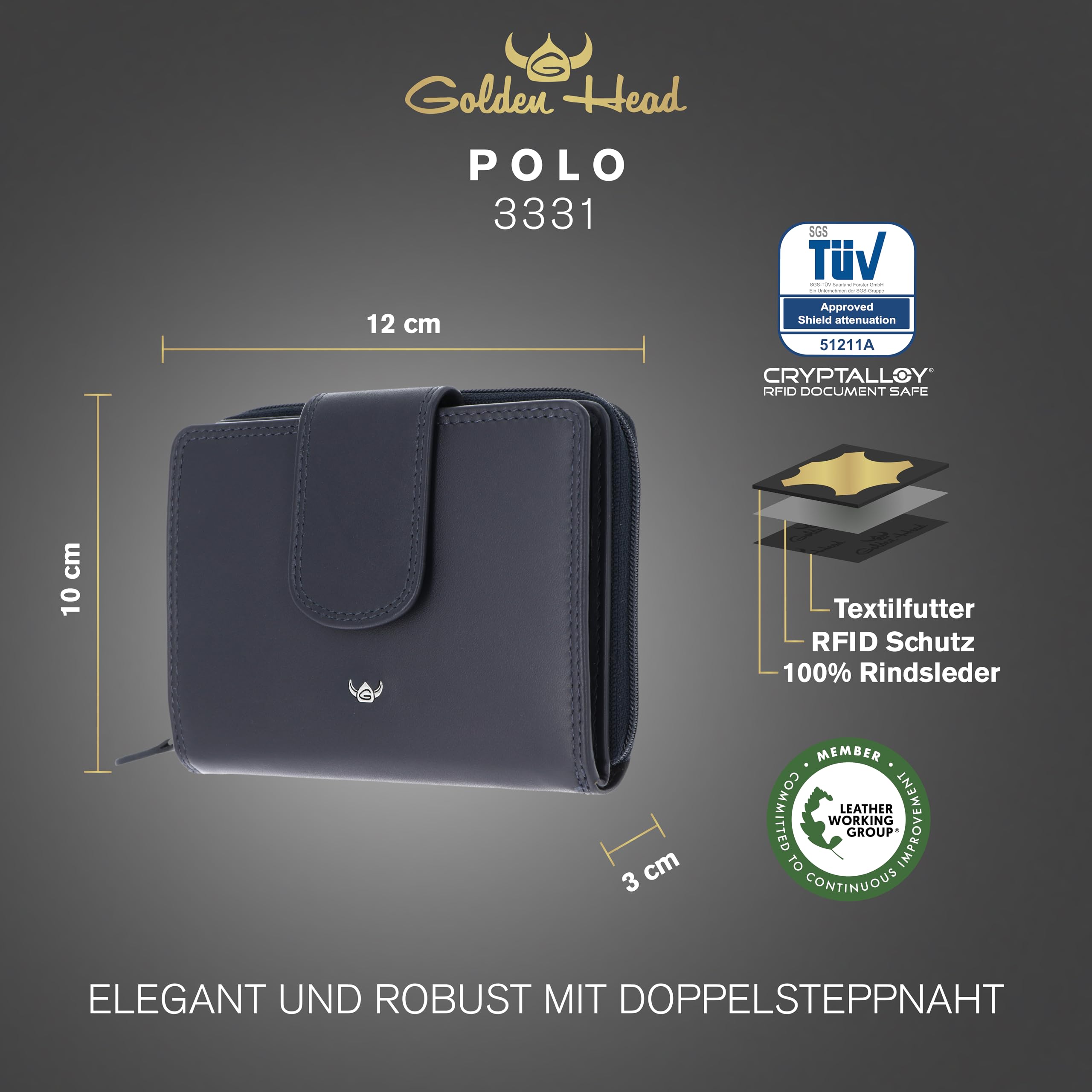 Golden Head Ochrona RFID Polo, Marineblau, Taglia Unica, Klasyczny i elegancki