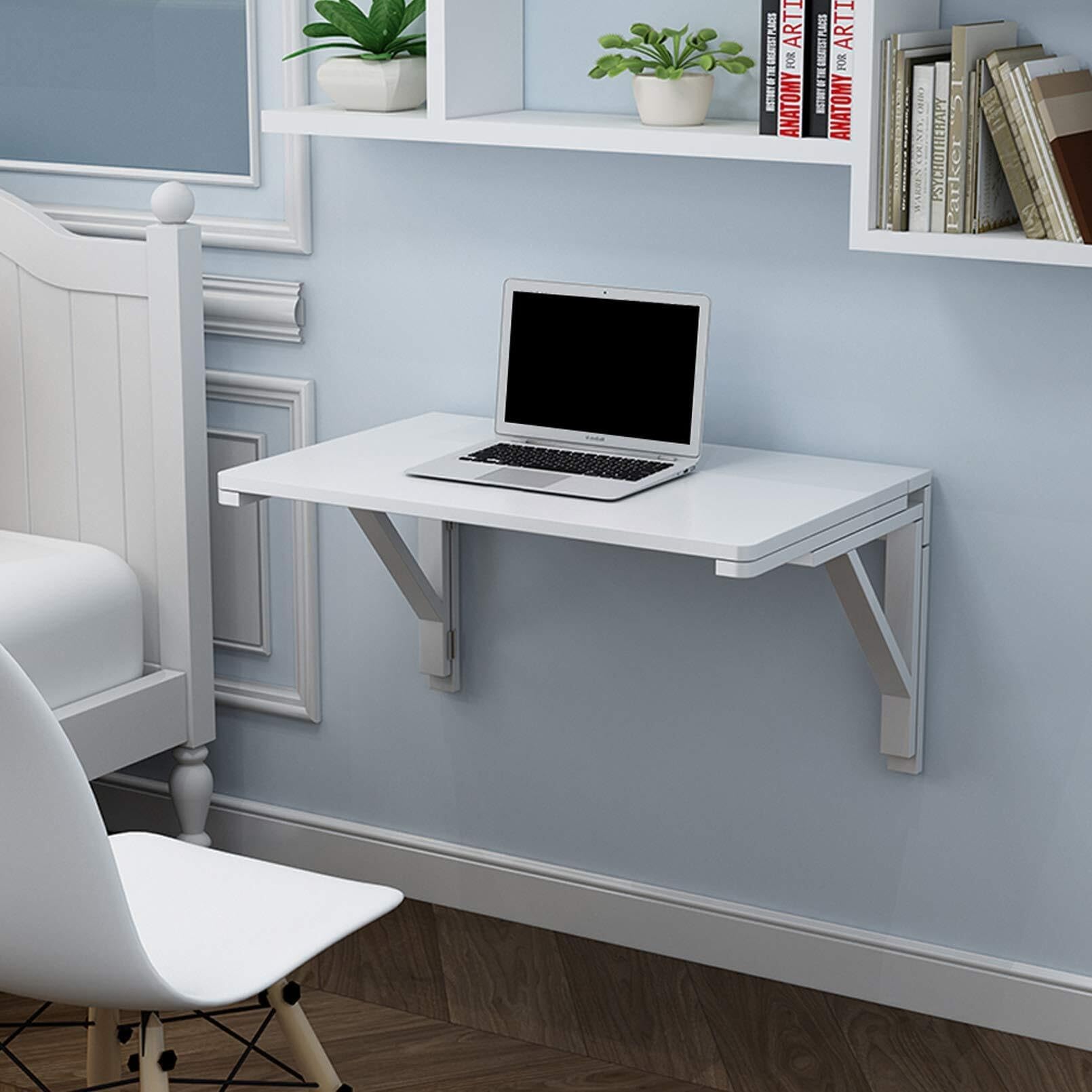Tavolo pieghevole a parete per studio e camera da letto 60 x 40 cm con accessori per scrivania salvaspazio, ideale per piccoli spazi