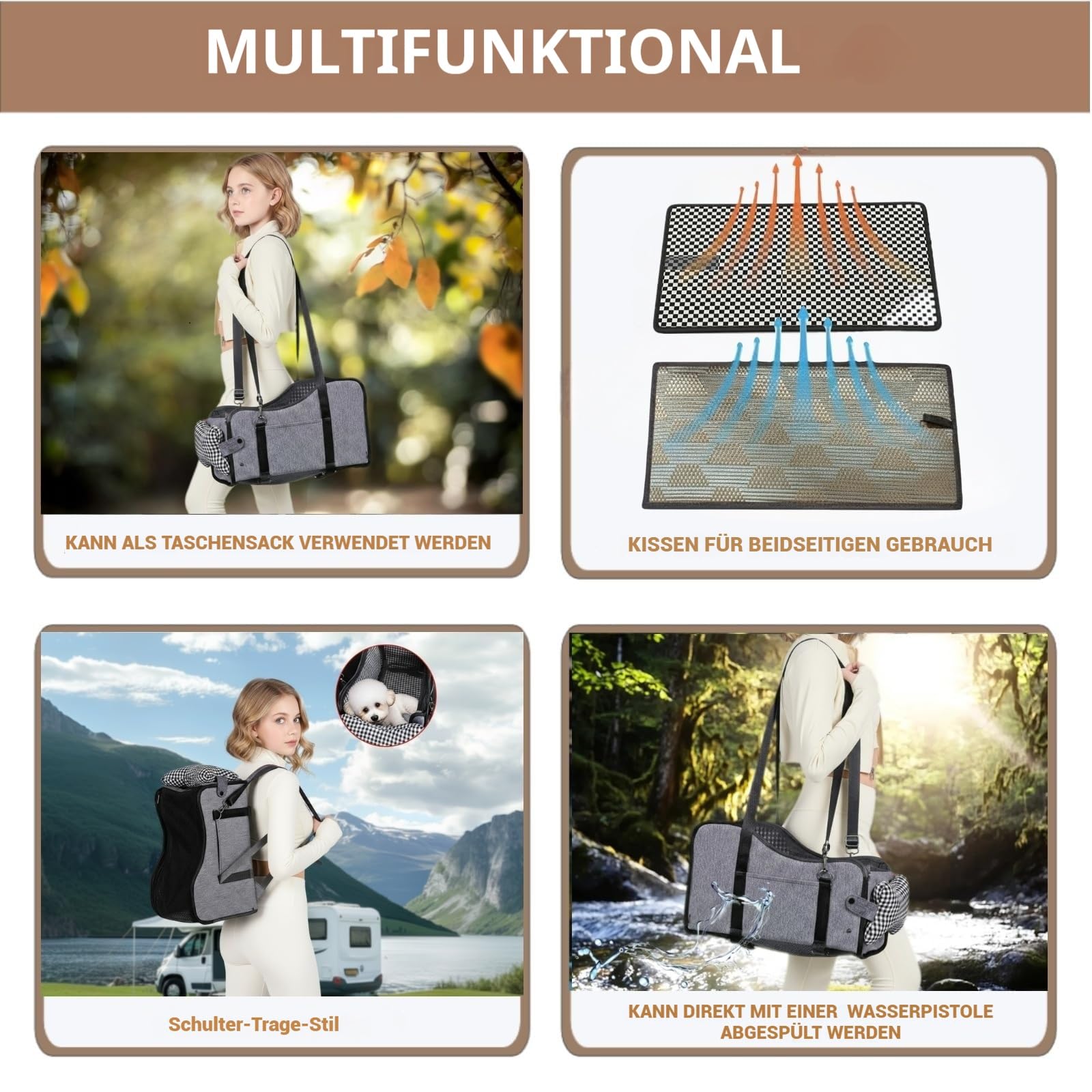 Mittelkonsole Hundeautositz, Haustier-Welpen-Autositz, Mittelkonsole, Armlehne für kleine Hunde (Kariert) (Grau)