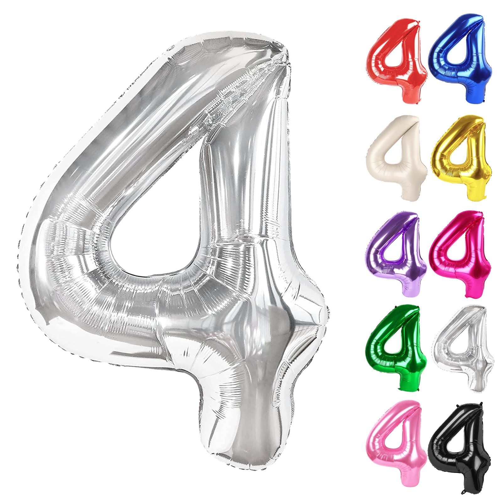 Silver Number 4 Balloon 40 Inch, 4 Balloon Number, 4th Birthday Decorations, Silver Party Supplies for Boys Girls