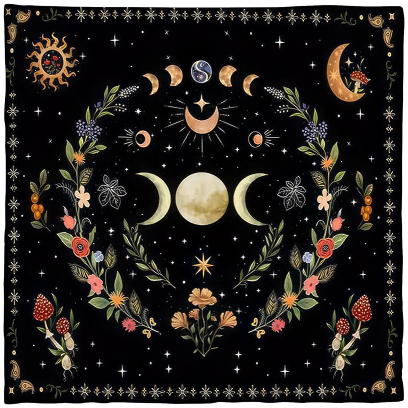 Hotainoys 29.53X29.53 Inch Altar Cloth, Moon Phase Flower Astrology Tarot Cloth, Flannel Divination Tarot For Reading, Square Card For Witchcraft Accessories