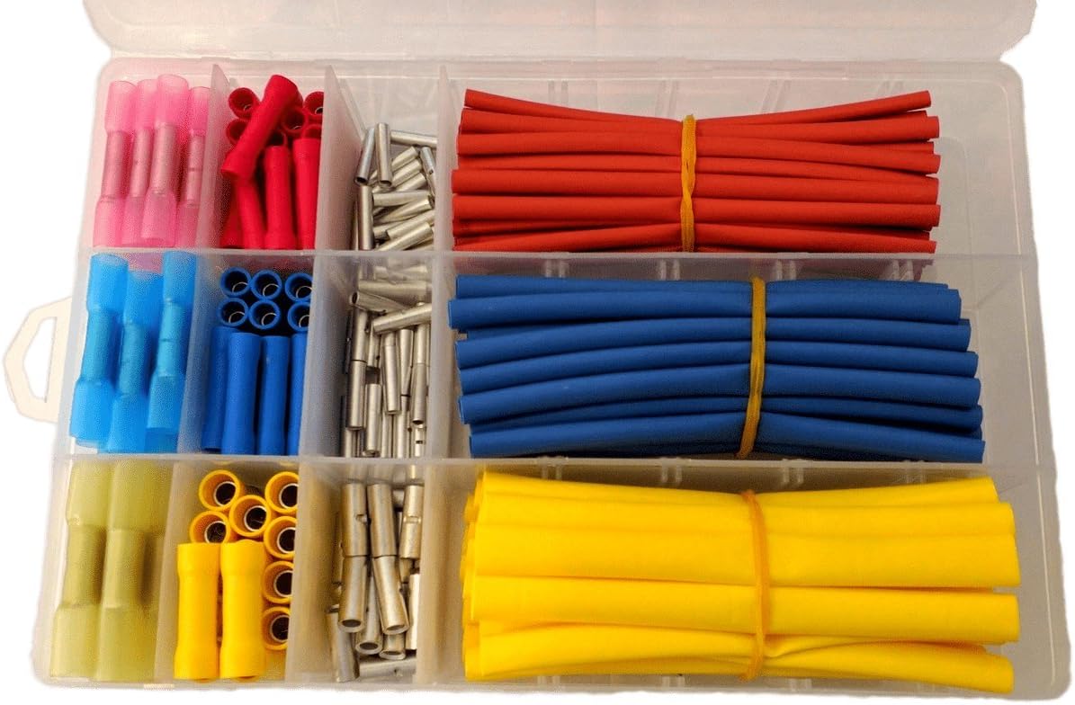 Butt Connector and Heat Shrink Tubing Kit, 270Pcs with Case. Best for Electrical, Marine and Automotive Wire. 165 Butt Connectors and 105Pcs Heat Shrink Tubing