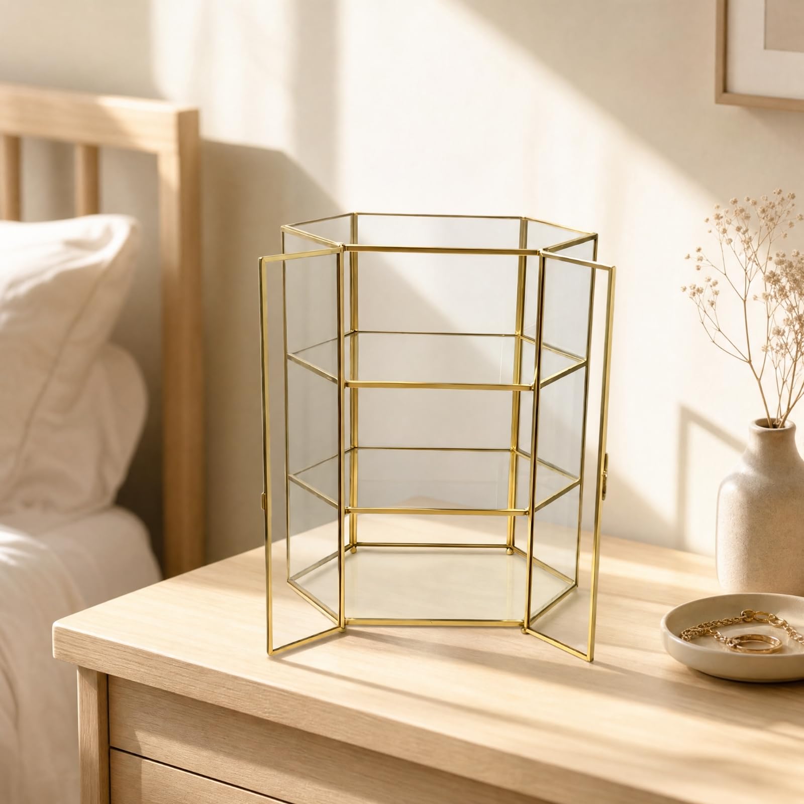 Maquillaje Multiusos Organizador con Puertas Dobles Abatibles para Baño, Oro