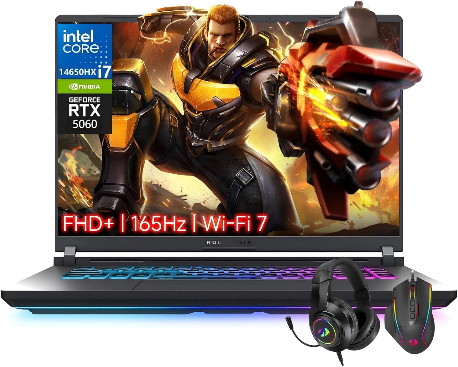 ASUS ROG Strix G16 Gaming Laptop, Intel Core i7 Processor 14650HX, GeForce RTX 5060, 16” FHD+ 16:10 165Hz/3ms Display, 32 GB DDR5, 1 TB SSD, Wi-Fi 7, Windows 11 Pro, Gaming Headset and Mouse Set
