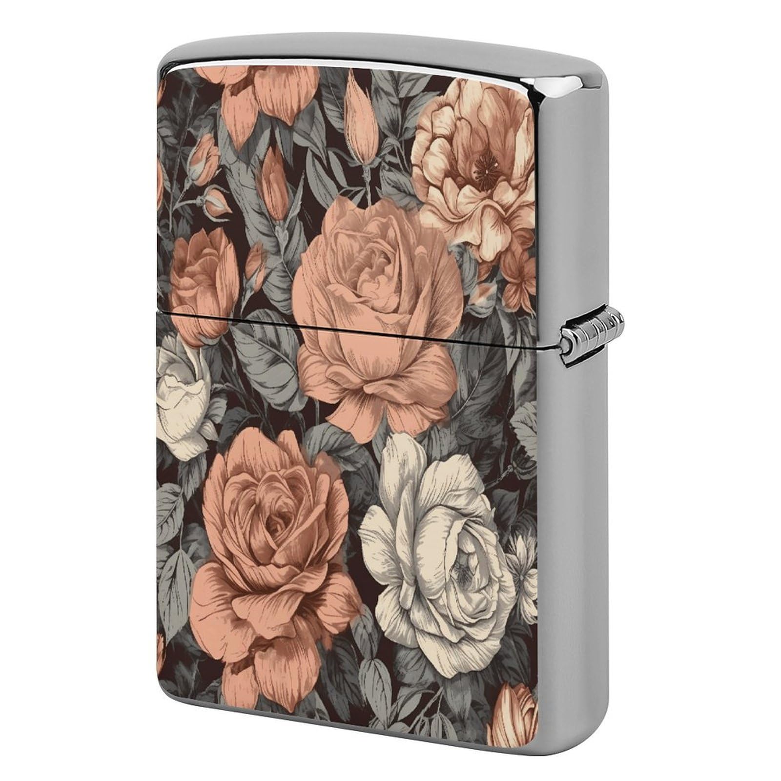 Btcowzrv Style Hand Drawn Rose Pattern Metal Lighter Case Sleeve Cover Holder