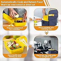 Vista 5 de Aotto Fiambrera eléctrica portátil para alimentos, 12 V/24 V/110 V, 3 en 1, calentador de alimentos para automóvil, caja de almuerzo calentada