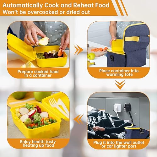 Miniatura 5 de Aotto Fiambrera eléctrica portátil para alimentos, 12 V24 V110 V, 3 en 1, calentador de alimentos para automóvil, caja de almuerzo calentada para