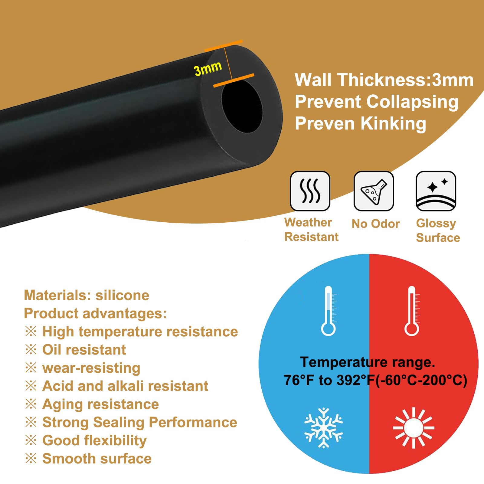 Manguera de Vacío de Silicona 3mm Diámetro Interior, 2M,130PSI, Kit de Manguera de Vacío para Motor Automotriz, Aire y Agua