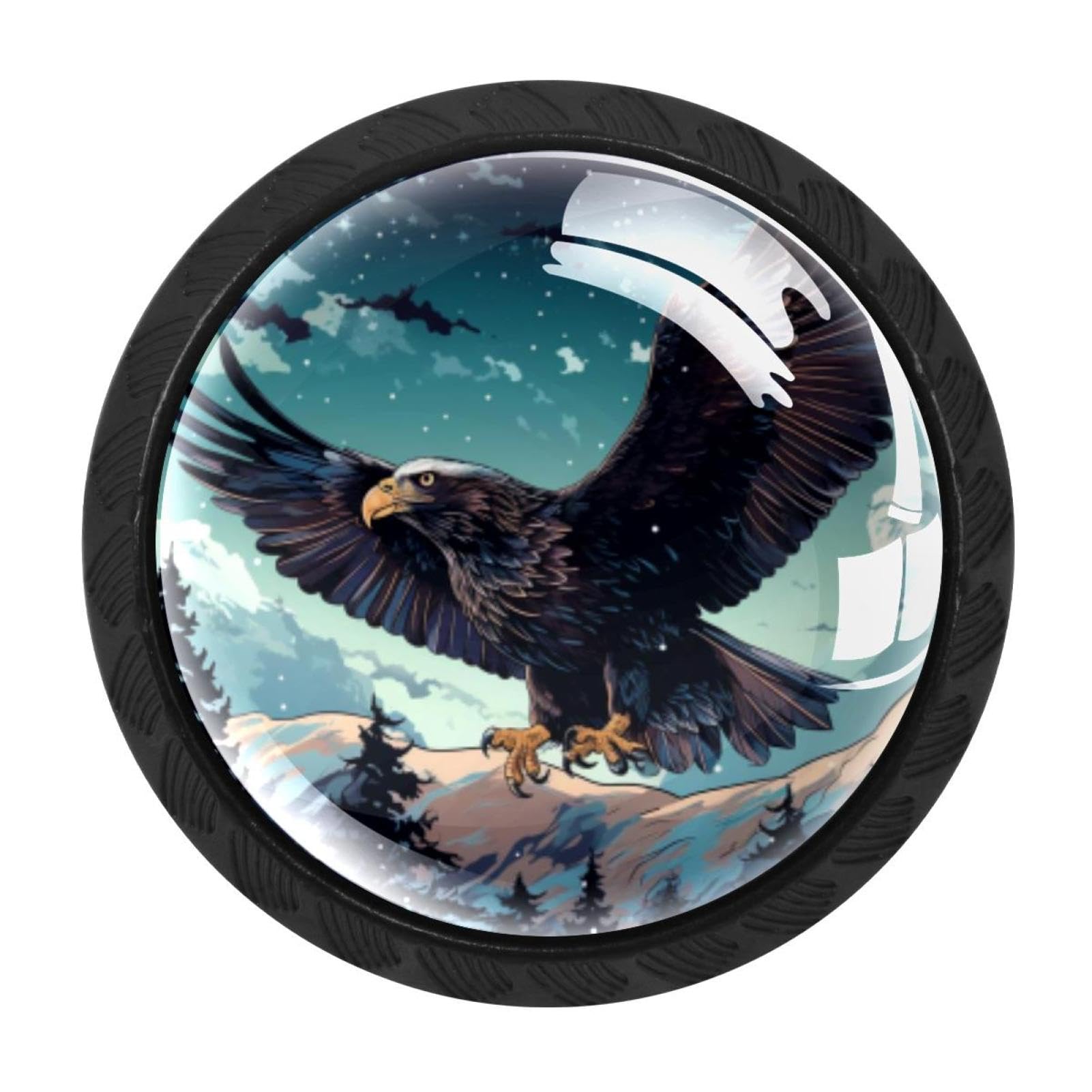 Chenzzzz Multicolored 09 4 Pack Black Starry Eagle Drawer Knobs, Cabinet Knobs Round Glass Knobs For Kitchen Cabinet Hardware Bathroom 35Mm