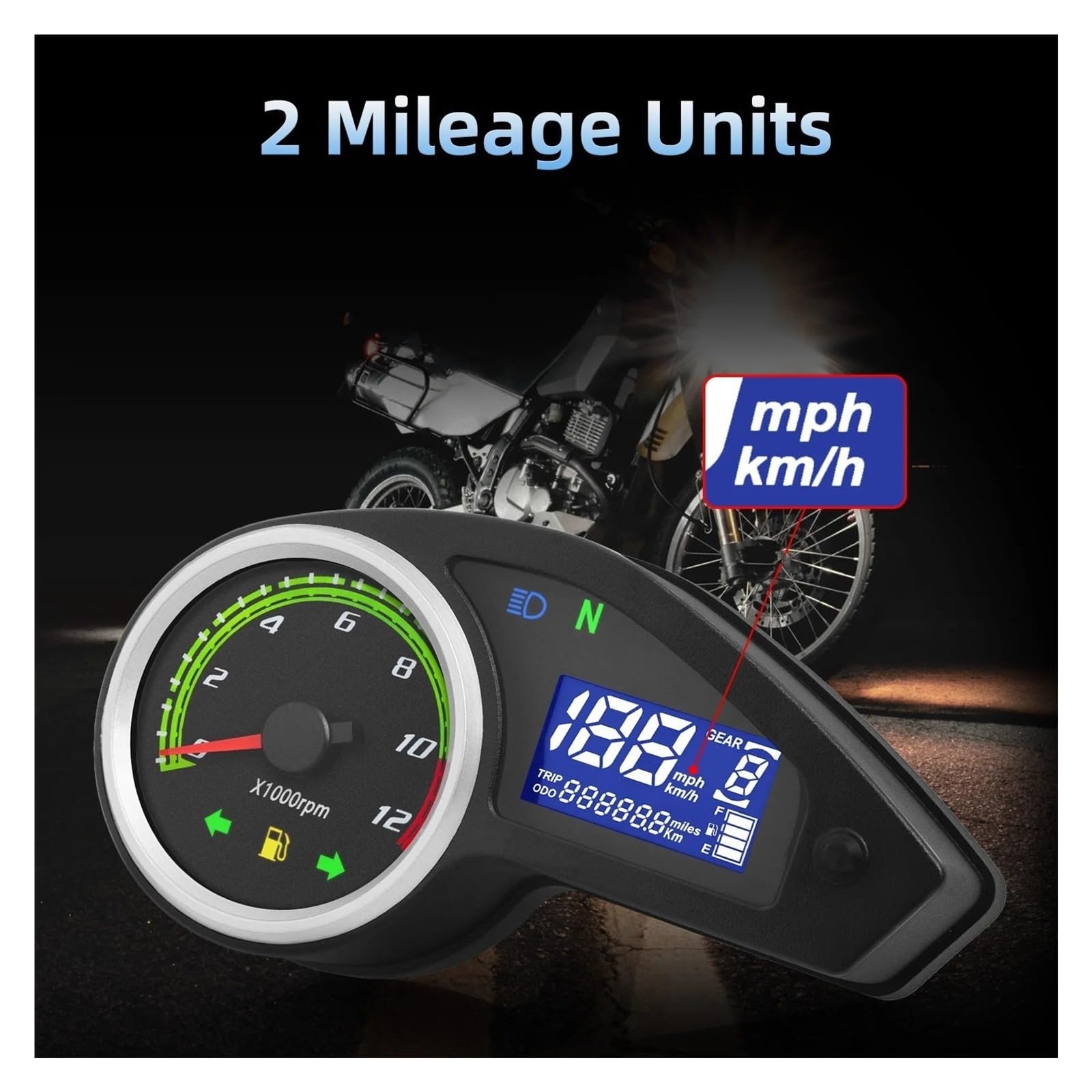 Tablero de moto Medidor universal para motocicletas, velocímetro, tacómetro, instrumento digital, odómetro, medidor para todas las de 12 V(With Sensor)