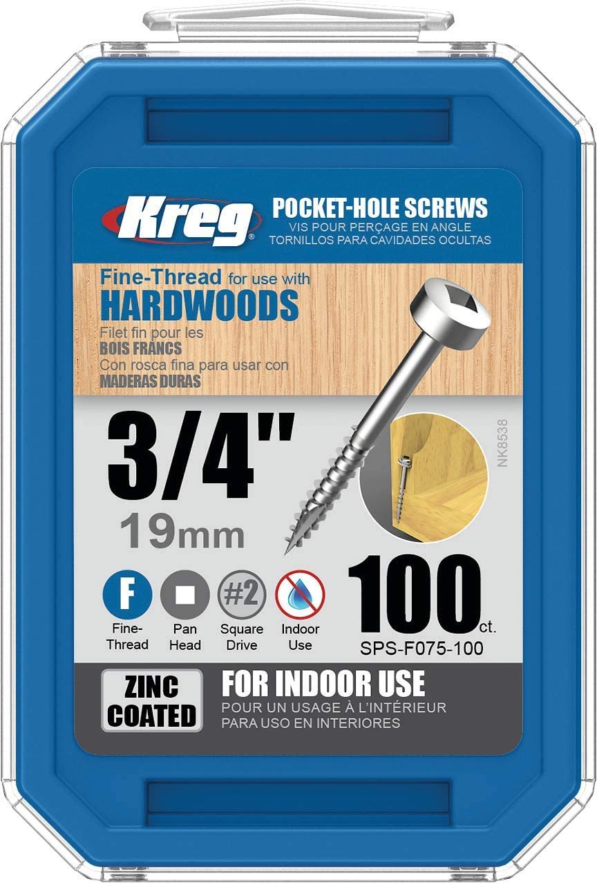 Kreg 19mm (3/4") Screws 100pcs Fine Thread Pan Head Pocket Hole Screws SPS-F0.75