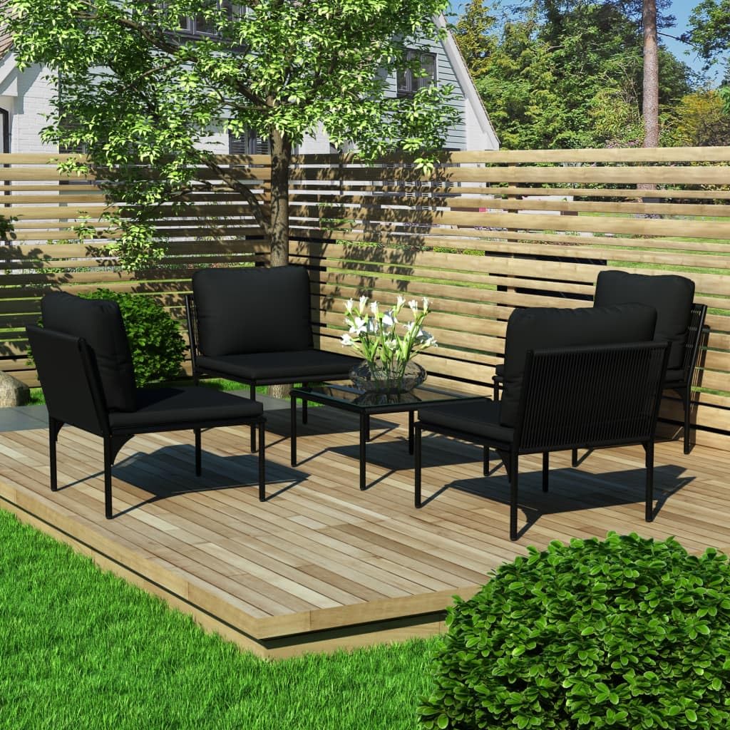 KCCKOM Garden Furniture Set 5 Piece Patio Lounge Set with Cushions Black PVC
