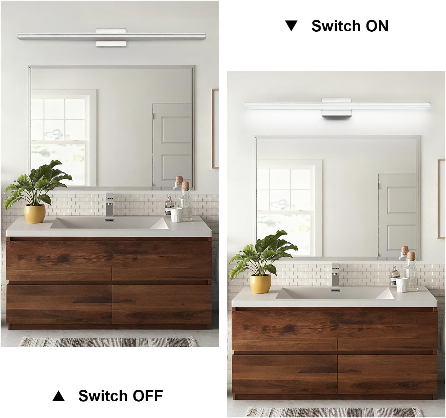 SineRise 48-Inch LED Modern Bathroom Vanity Light Bar, Chrome Modern Acrylic Bathroom Wall Lighting Fixtures Over Mirror (Cool White 6000K)