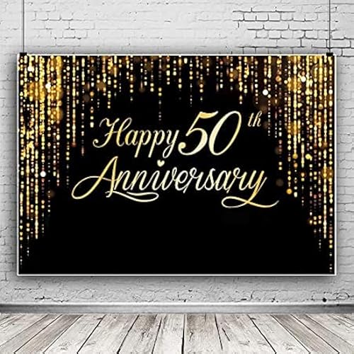 Telón de fondo de aniversario para fiesta de 50 años, fondo negro dorado con purpurina Bokeh Dots, boda, aniversario, fiesta, fondo fotográfico,