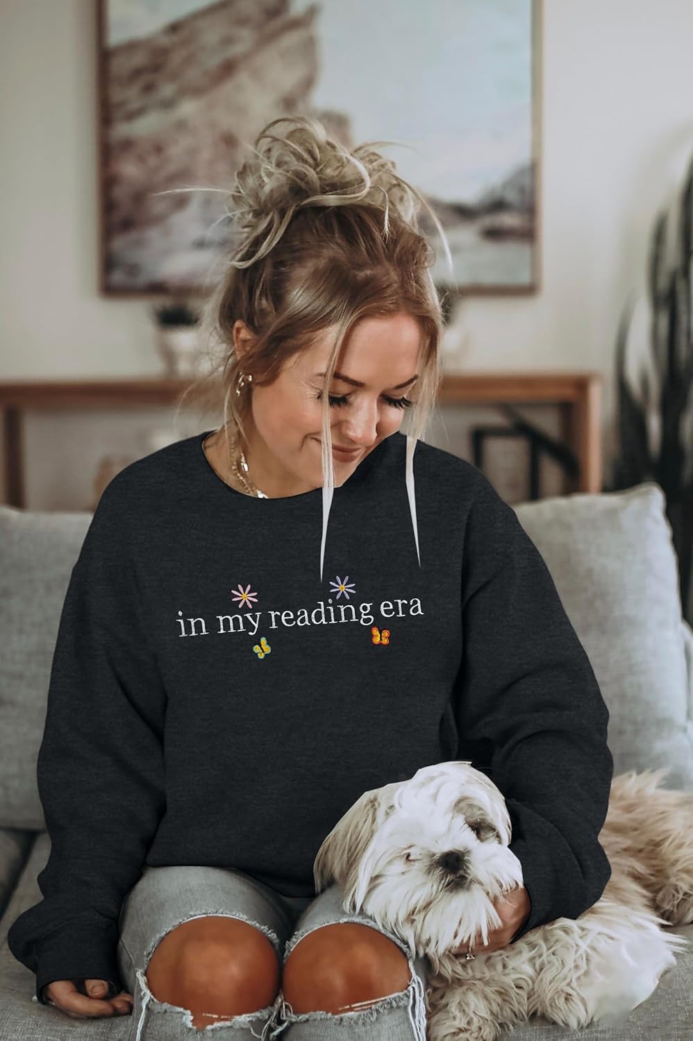 LUKYCILD Book Lover Sweatshirt Women in My Reading Era Embroidered Shirts Bow Graphic Bookish Sweater Teacher Gifts Top - Image 3