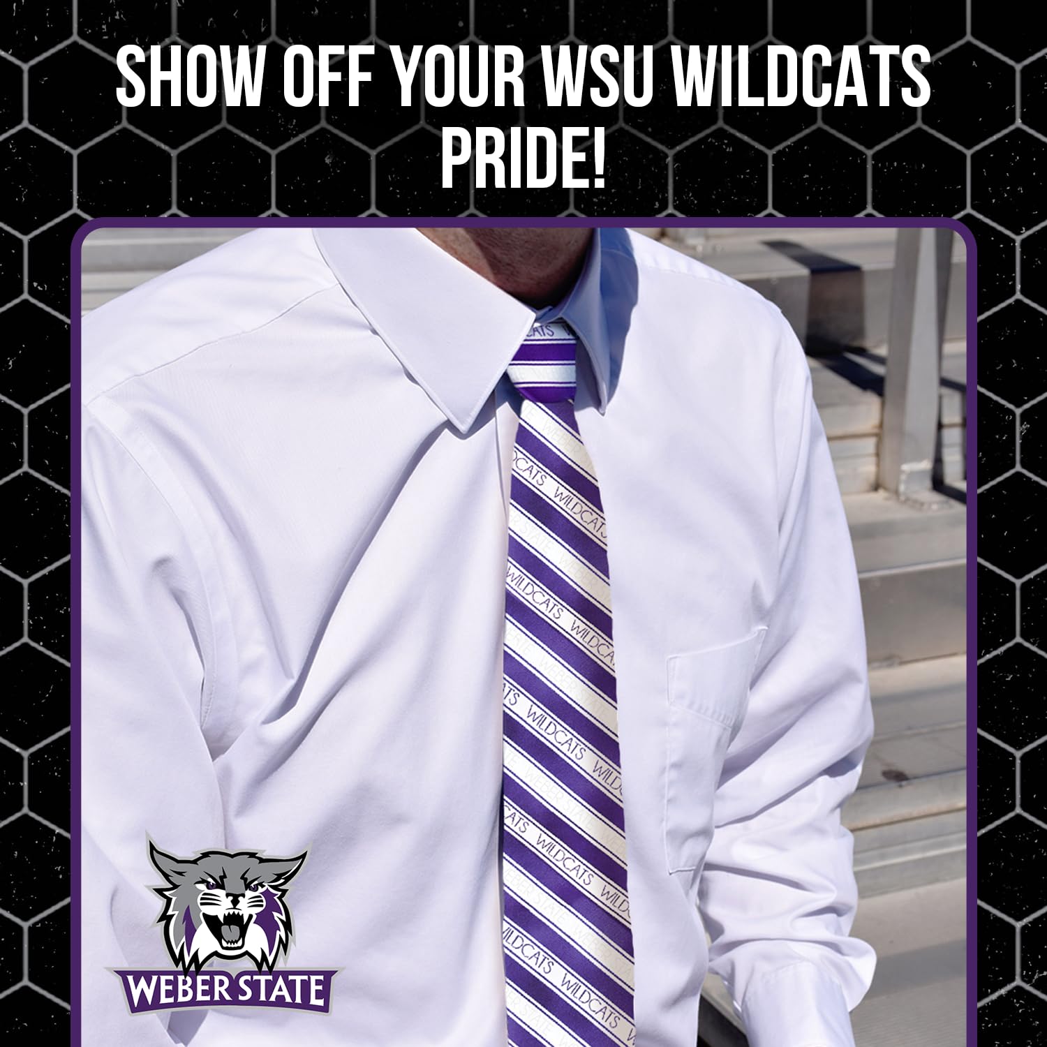 WSU Men's Striped Tie by Fan Frenzy Gifts | Officially Licensed Weber State University Wildcats Tie | NCAA Sports Ties for Men | Machine-Washable Neckties Made of Microfiber