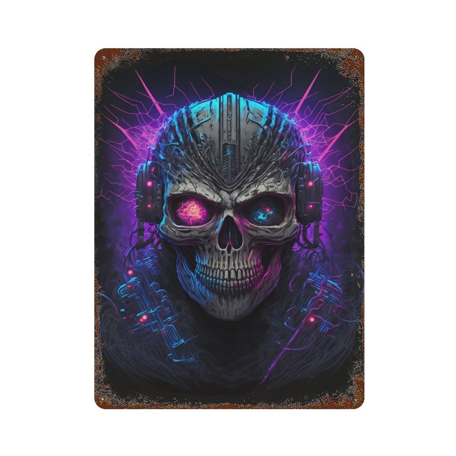 Punk Skull Rust Effect Tin Sign 15.7"x11.8", Ideal for Farmhouse, Kitchen And Entryway Decor