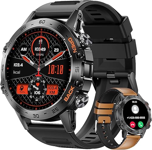 FOXBOX Reloj inteligente para hombre, contador de pasos, contador de pasos, 2 correas de reloj, resistente al agua, para exteriores, 400 mAh, reloj