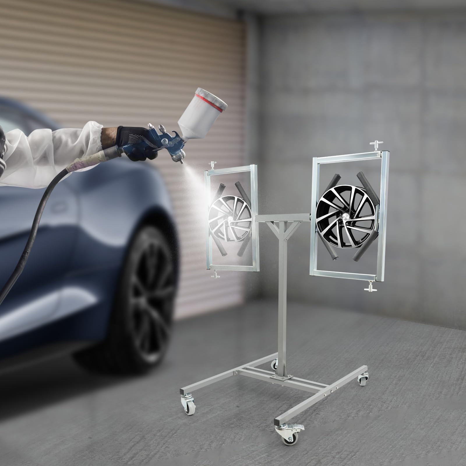 60 kg Felgenlackierständer con 360° Drehbaren Mounts con 4 ruedas, acero Autostoßstange Lackierständer para 2 llantas