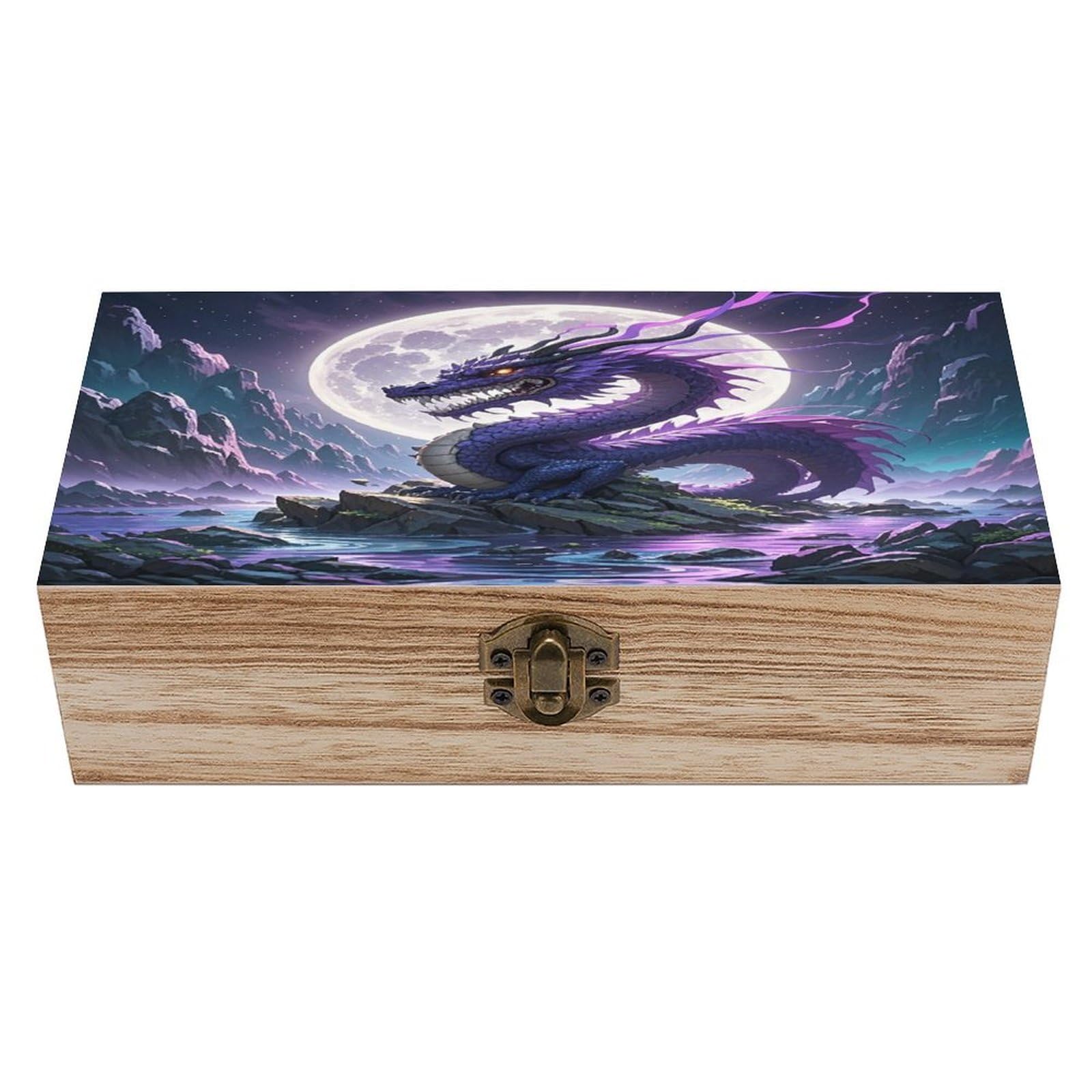LZQPOEAS Purple Dragon Purple Moon Wooden Box Storage Space to Organize Jewelry in A Beautiful Small Storage Box Decorative Card Boxes Memory Treasure Boxes for Crafts And Photo Storage