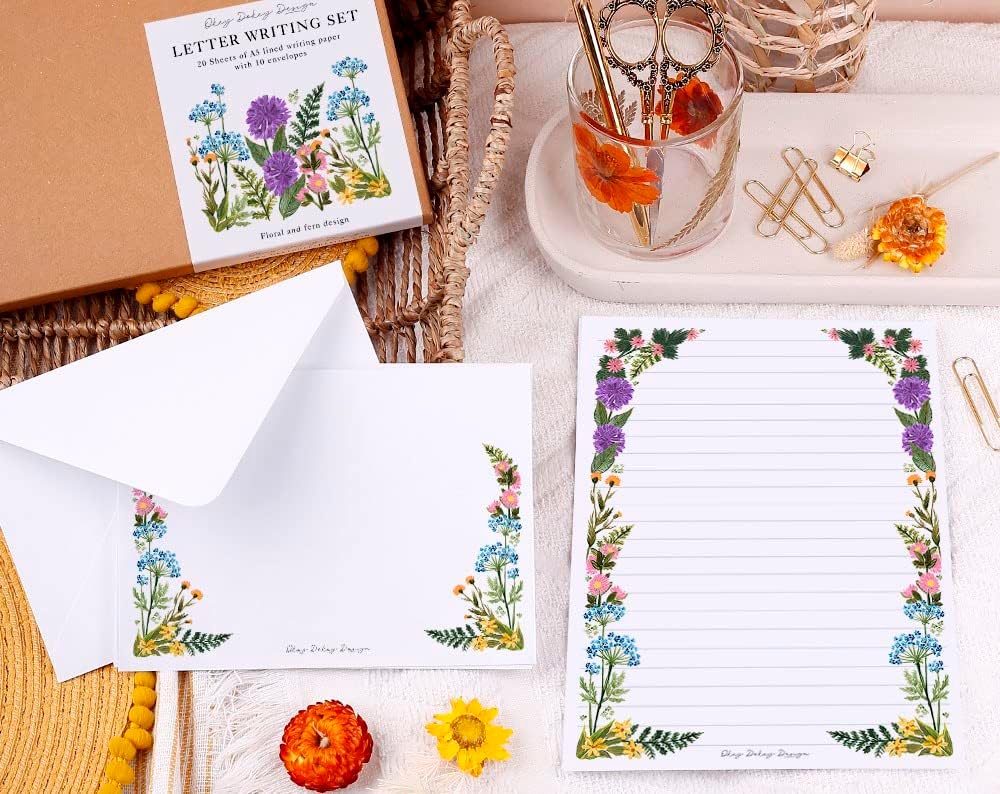 Decorative Letter Writing Paper Kraft Gift Box Set Floral and Fern