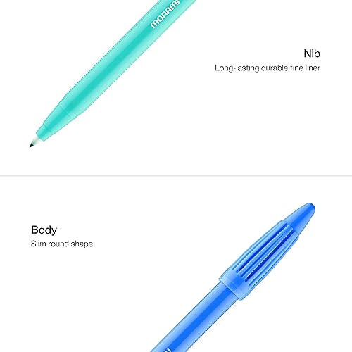 Miniatura 5 de MONAMI Plus Pen 3000 bolígrafos de punta de fieltro, punta fina (0.016in), coloreadodibujodiario, colores surtidos, paquete de 36