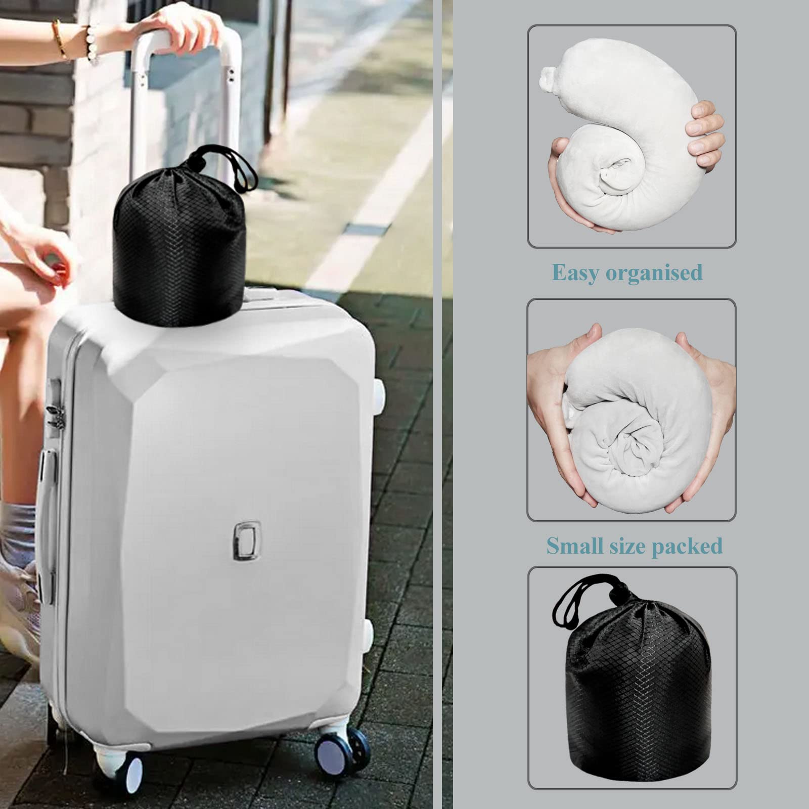 Cuscino Da Viaggio In Memory Foam – Ergonomico, Portatile Con Borsa, Per Collo E Schiena, Grigio - 3